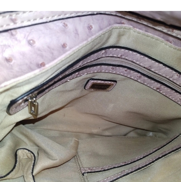 Guess Studded Faux Ostrich Pale Pink Clutch Hand Bag Chain Shoulder Strap Purse - Picture 10 of 11